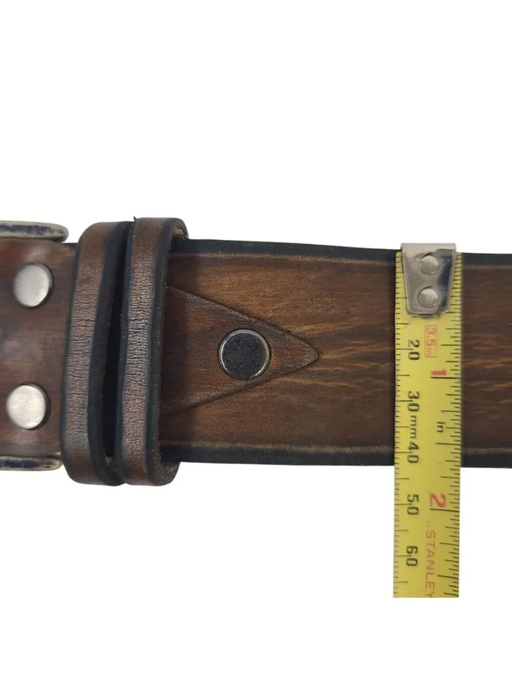 NEW Ishaor Vintage-Style Brown Leather Belt With Distressed Metal Buckle For Men